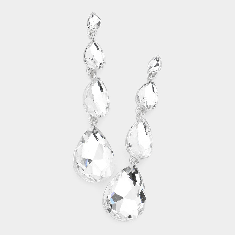 Madeline Love Silver Teardrop Stone Link Dangle Evening Earrings
