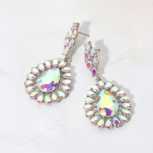 Madeline Love AB, Silver Teardrop Stone Accent Dangle Evening Earrings