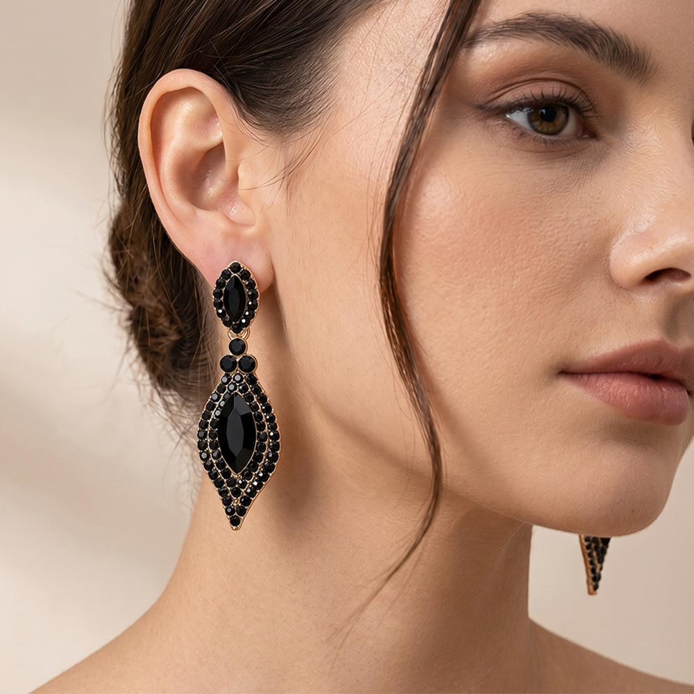 Madeline Love Black, Gold Marquise Stone Accented Evening Earrings