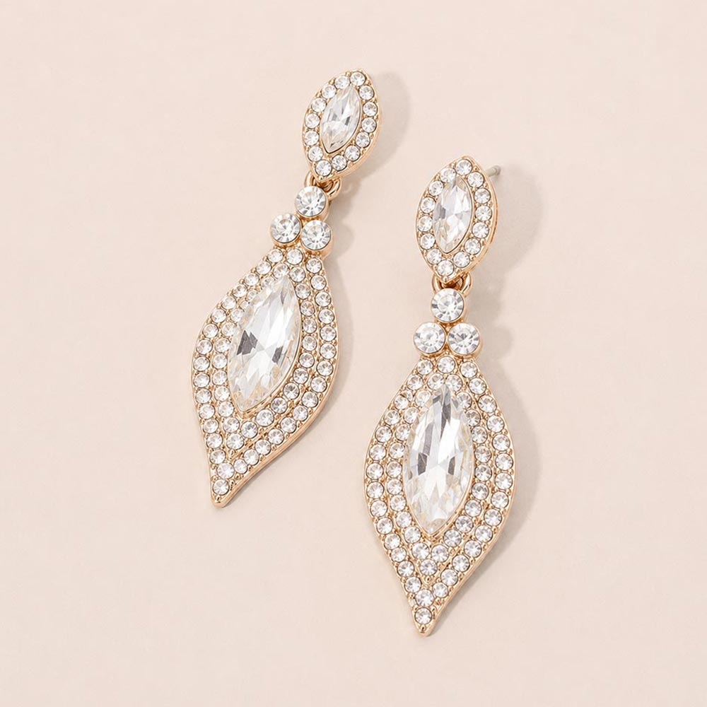 Madeline Love Clear, Gold Marquise Stone Accented Evening Earrings