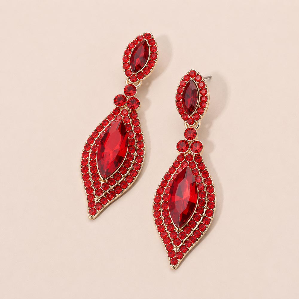 Madeline Love Gold, Red Marquise Stone Accented Evening Earrings