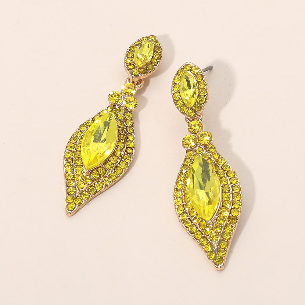 Madeline Love Gold, Yellow Marquise Stone Accented Evening Earrings