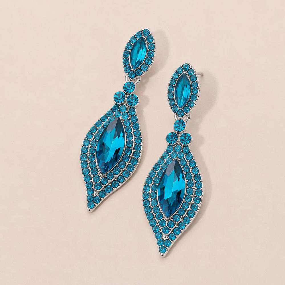 Madeline Love Blue Zircon, Rhodium Marquise Stone Accented Evening Earrings