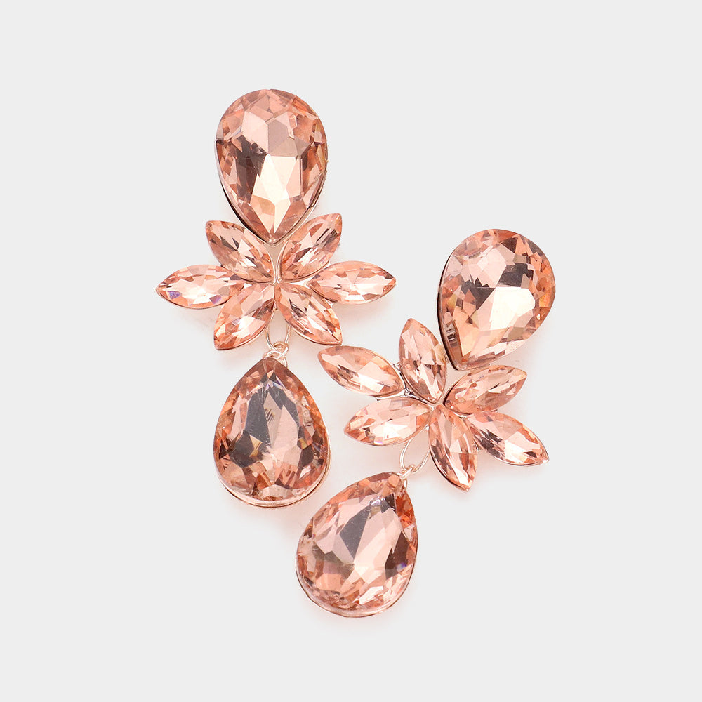 Madeline Love Peach Marquise Stone Cluster Teardrop Link Dangle Evening Earrings