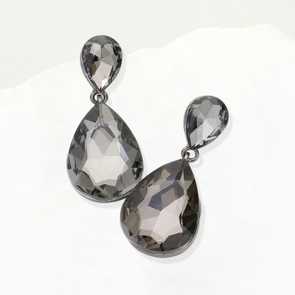 Madeline Love Black Diamond Crystal Double Teardrop Evening Earrings
