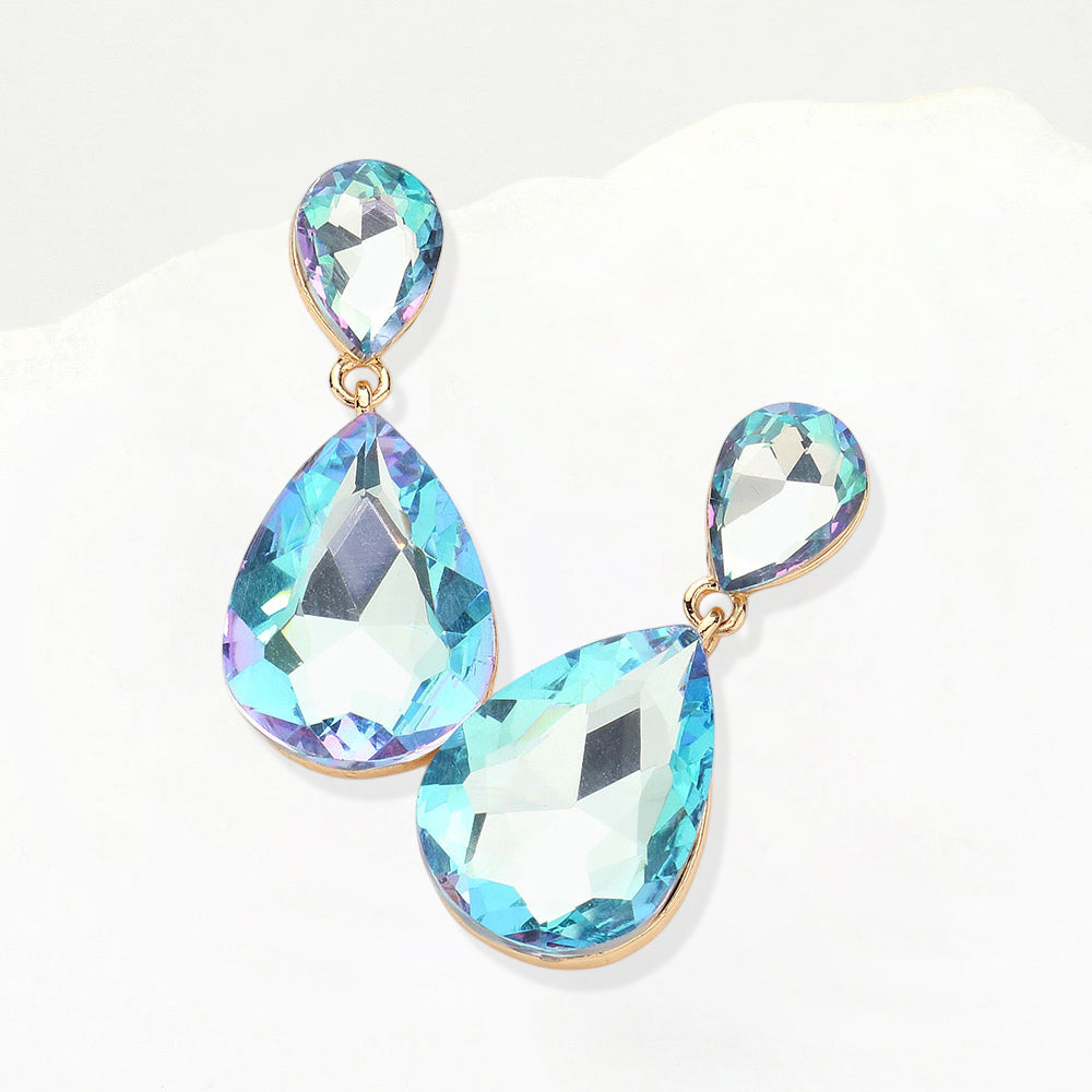 Madeline Love Blue Crystal Double Teardrop Evening Earrings