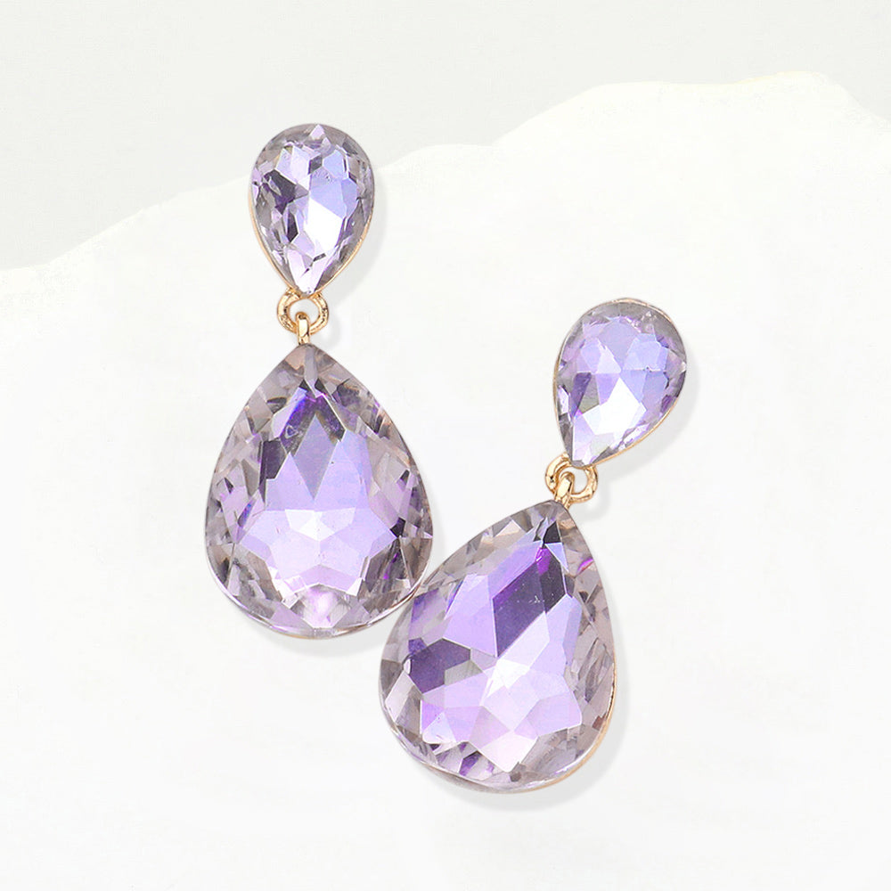 Madeline Love Lavender Crystal Double Teardrop Evening Earrings