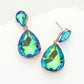 Madeline Love AB, Olive Green Crystal Double Teardrop Evening Earrings