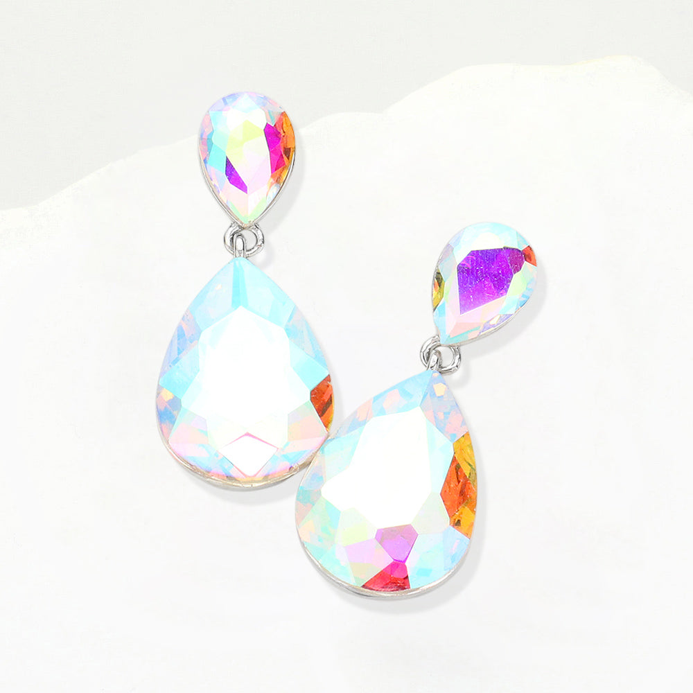 Madeline Love AB, Silver Crystal Double Teardrop Evening Earrings