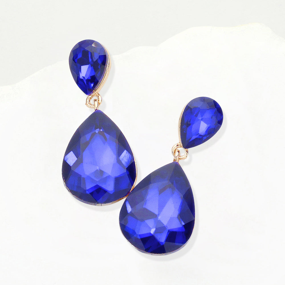 Madeline Love Sapphire Crystal Double Teardrop Evening Earrings