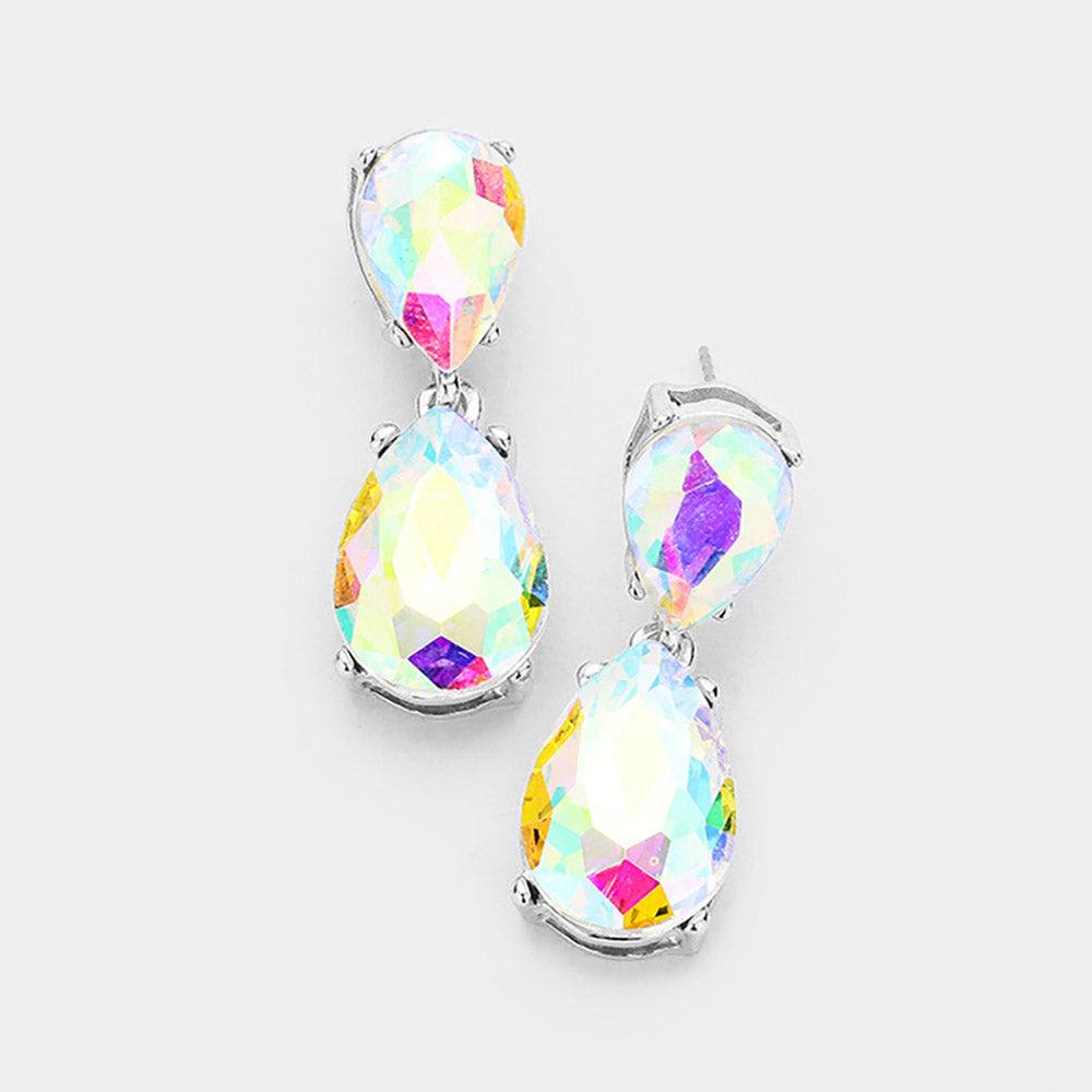 Madeline Love AB, Silver Crystal Double Teardrop Evening Earrings