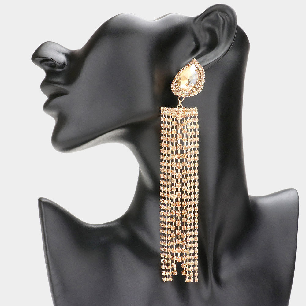 Madeline Love Lt Col Topaz Teardrop Accented Rhinestone Fringe Dangle Evening Earrings