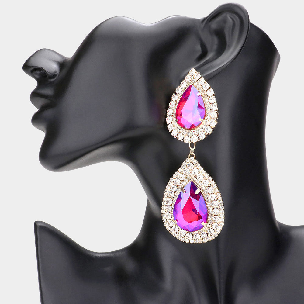 Madeline Love Purple Double Teardrop Stone Accented Link Dangle Evening Earrings