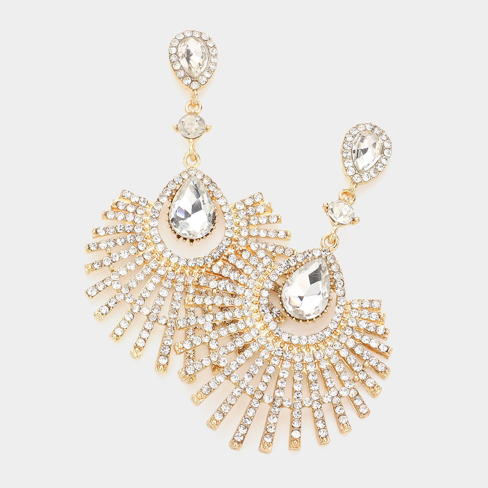 Madeline Love Gold Teardrop Fan Crystal Rhinestone Evening Earrings