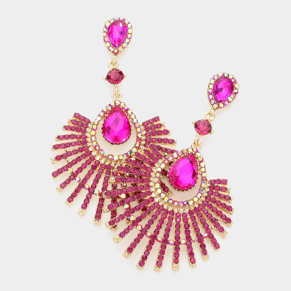 Madeline Love Fuchsia Teardrop Fan Crystal Rhinestone Evening Earrings