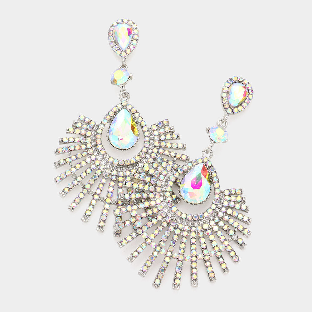 Madeline Love AB, Rhodium Teardrop Fan Crystal Rhinestone Evening Earring