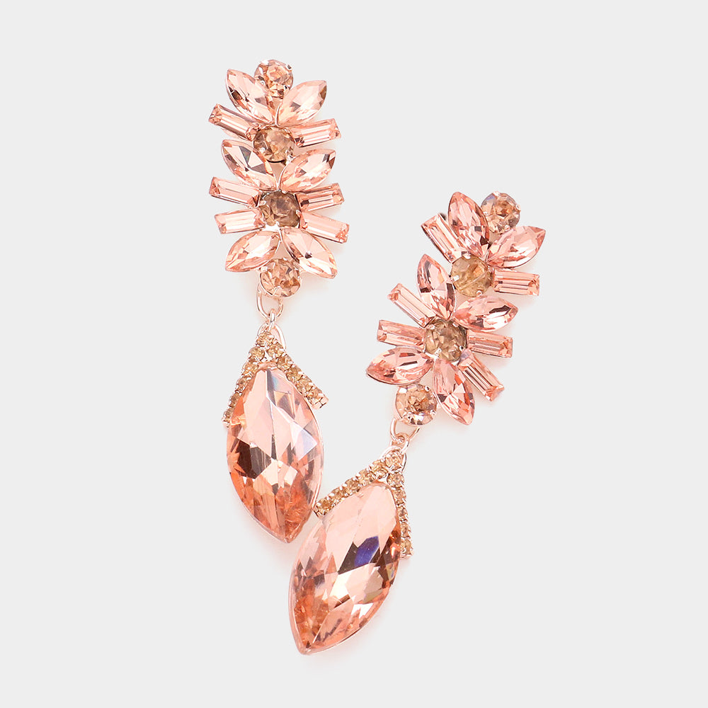 Madeline Love Peach Multi Stone Cluster Dangle Evening Earrings