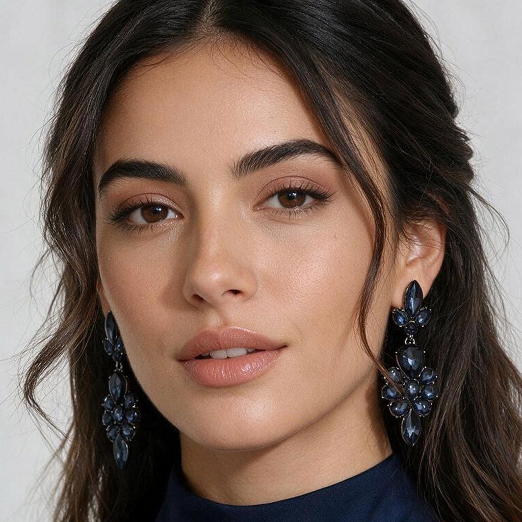 Madeline Love Black, Montana Blue Teardrop Stone Cluster Embellished Dangle Evening Earrings