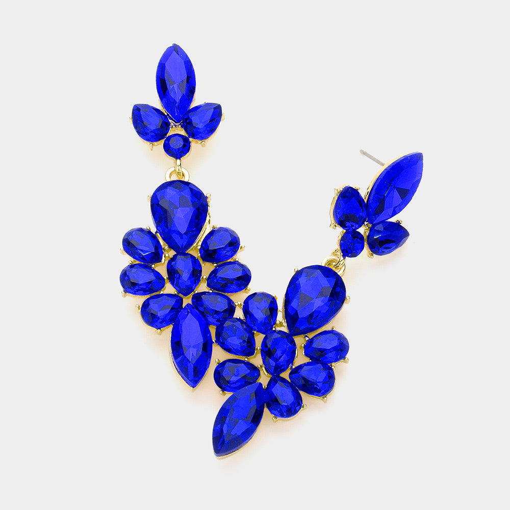 Madeline Love Gold, Sapphire Teardrop Stone Cluster Embellished Dangle Evening Earrings
