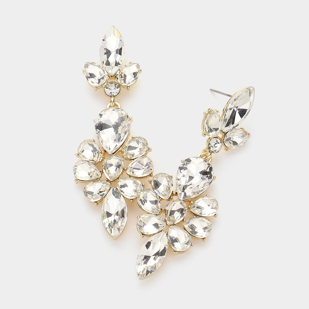 Madeline Love Clear, Gold Teardrop Stone Cluster Embellished Dangle Evening Earrings