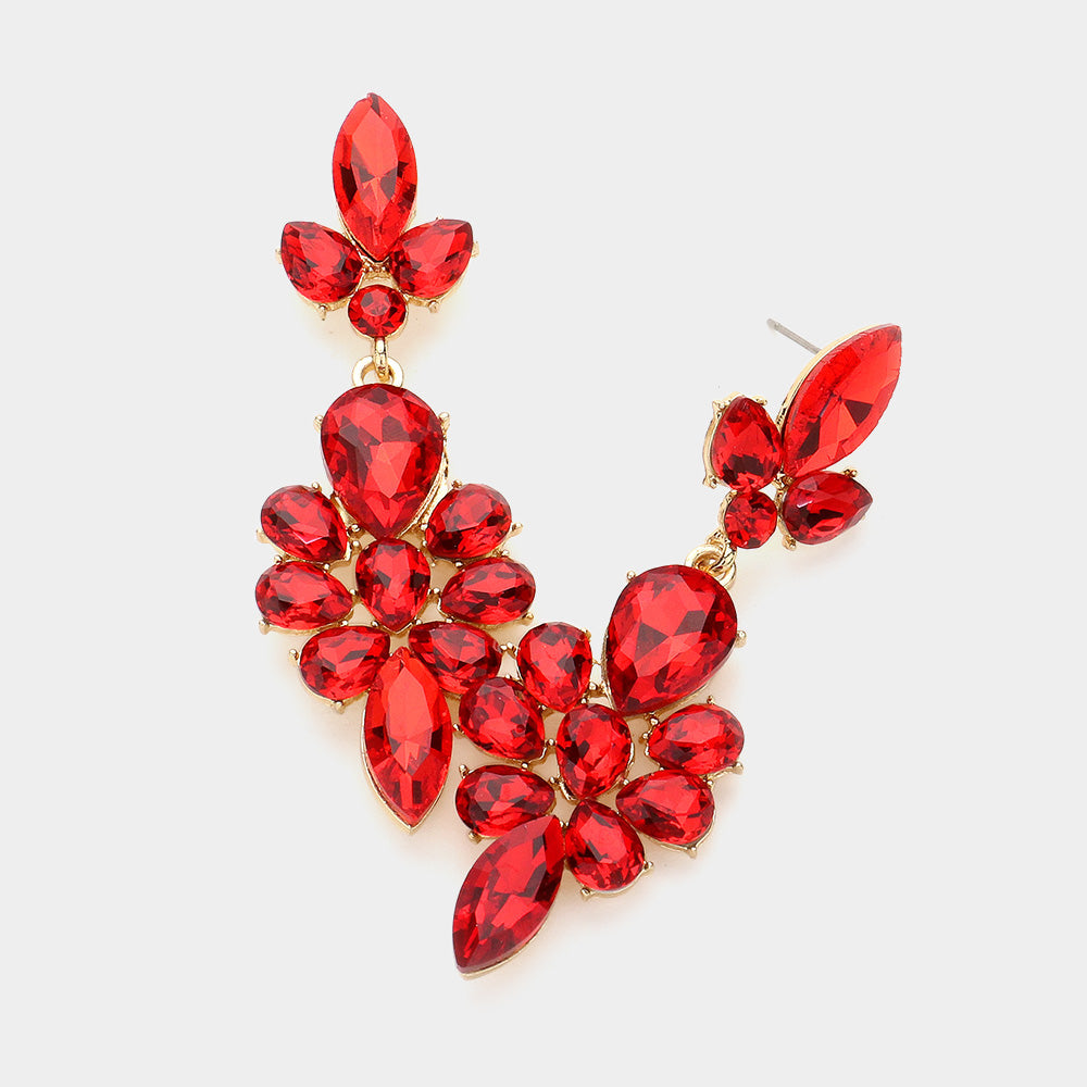 Madeline Love Gold, Siam Teardrop Stone Cluster Embellished Dangle Evening Earrings