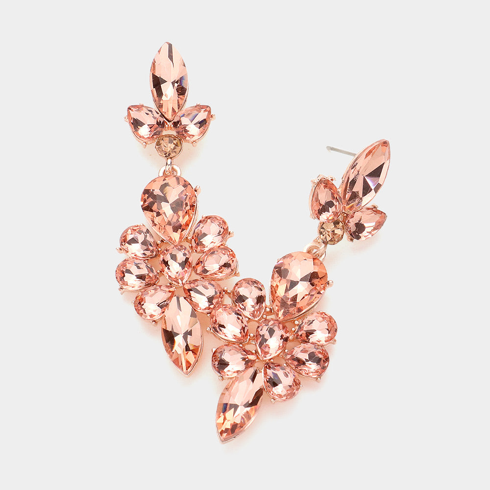 Madeline Love Peach, Rose Gold Teardrop Stone Cluster Embellished Dangle Evening Earrings