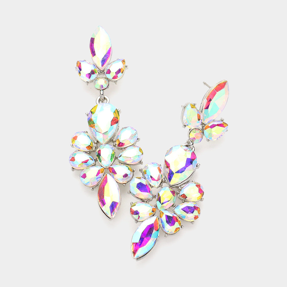 Madeline Love AB, Silver Teardrop Stone Cluster Embellished Dangle Evening Earrings