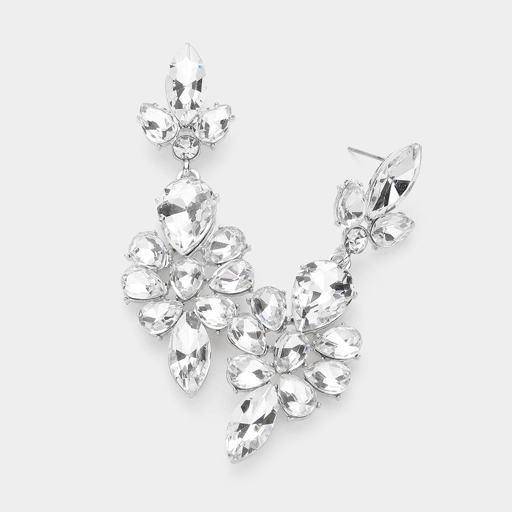 Madeline Love Clear, Silver Teardrop Stone Cluster Embellished Dangle Evening Earrings