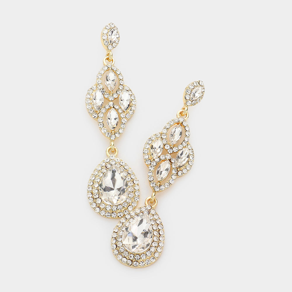 Madeline Love Gold Teardrop Stone Accented Dangle Evening Earrings