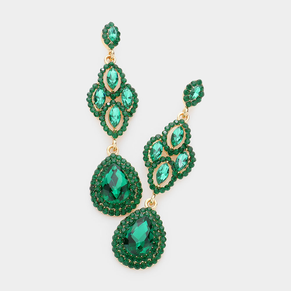 Madeline Love Emerald Teardrop Stone Accented Dangle Evening Earrings
