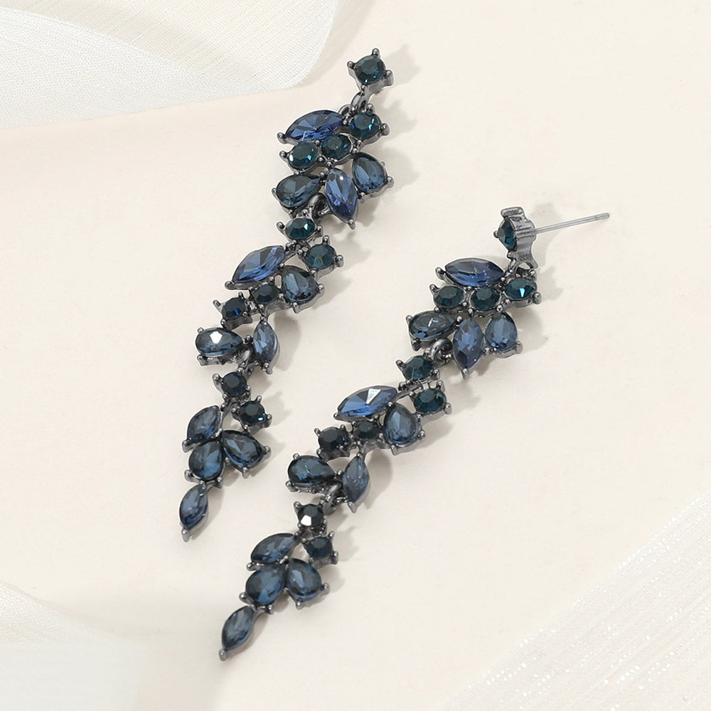 Madeline Love Black, Montana Blue Marquise Round Stone Cluster Embellished Dropdown Evening Earrings