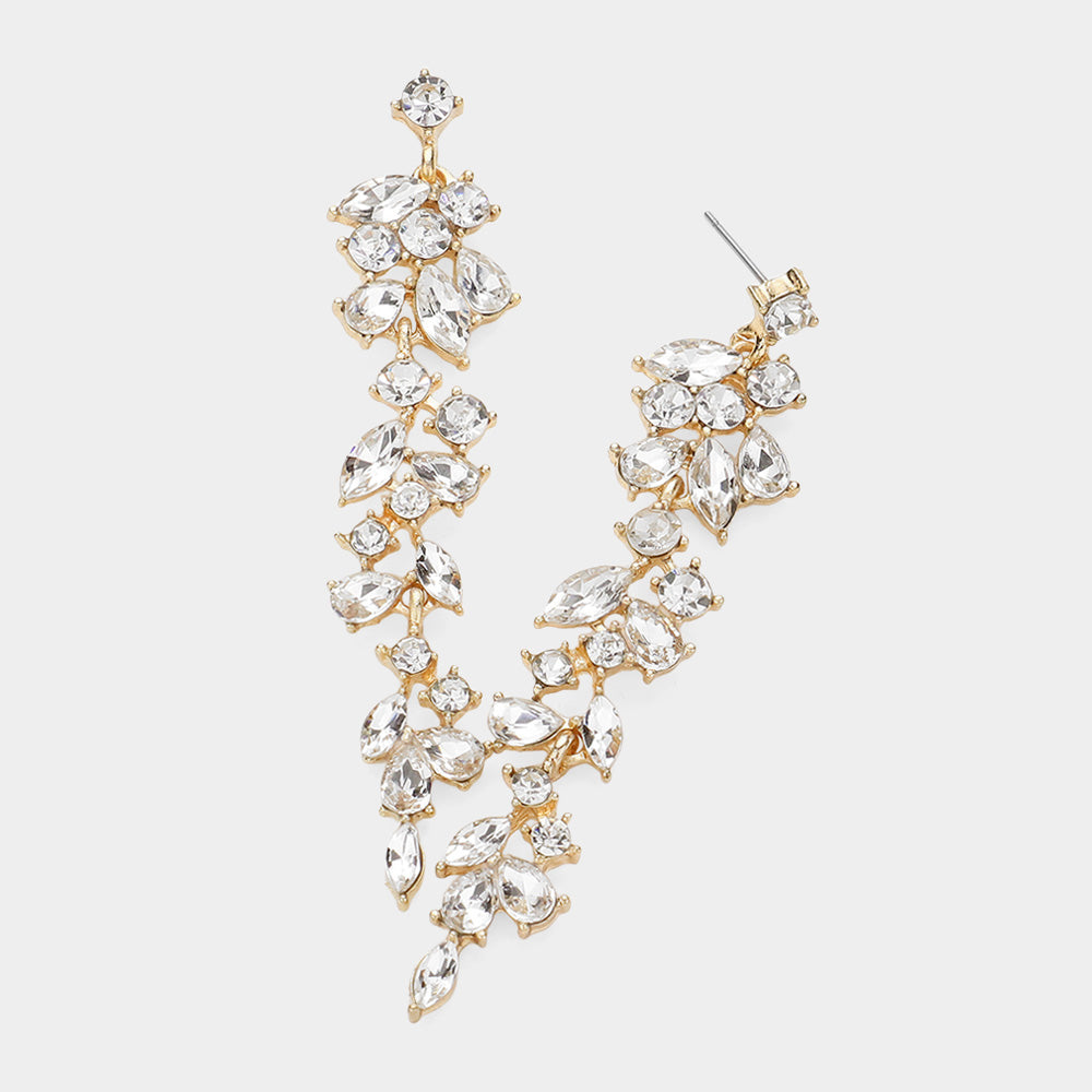 Madeline Love Clear, Gold Marquise Round Stone Cluster Embellished Dropdown Evening Earrings