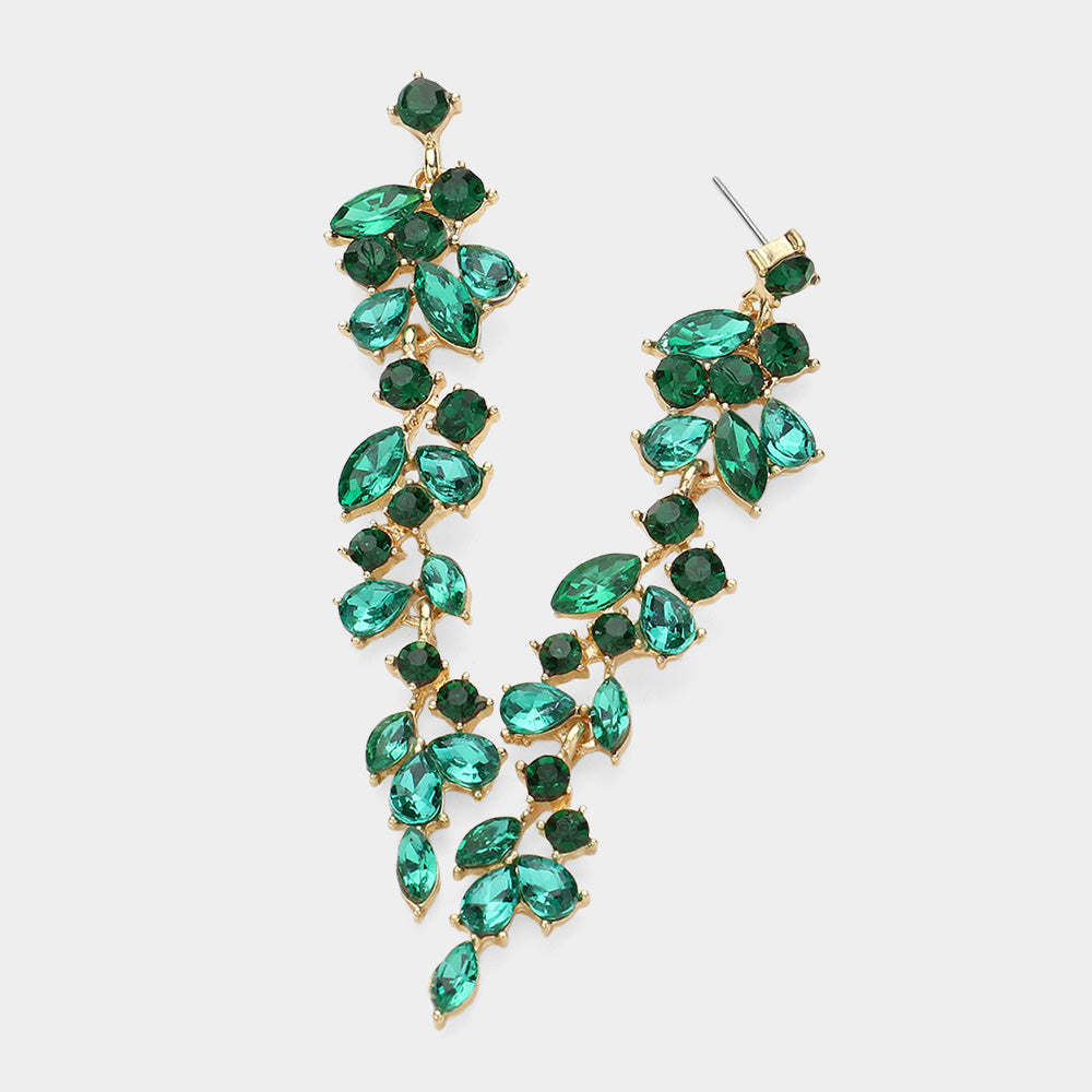 Madeline Love Emerald, Gold Marquise Round Stone Cluster Embellished Dropdown Evening Earrings