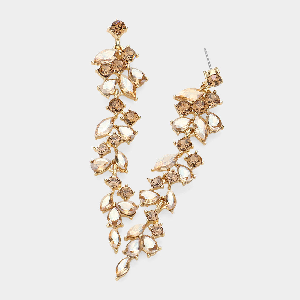 Madeline Love Gold, Lt Col Topaz Marquise Round Stone Cluster Embellished Dropdown Evening Earrings