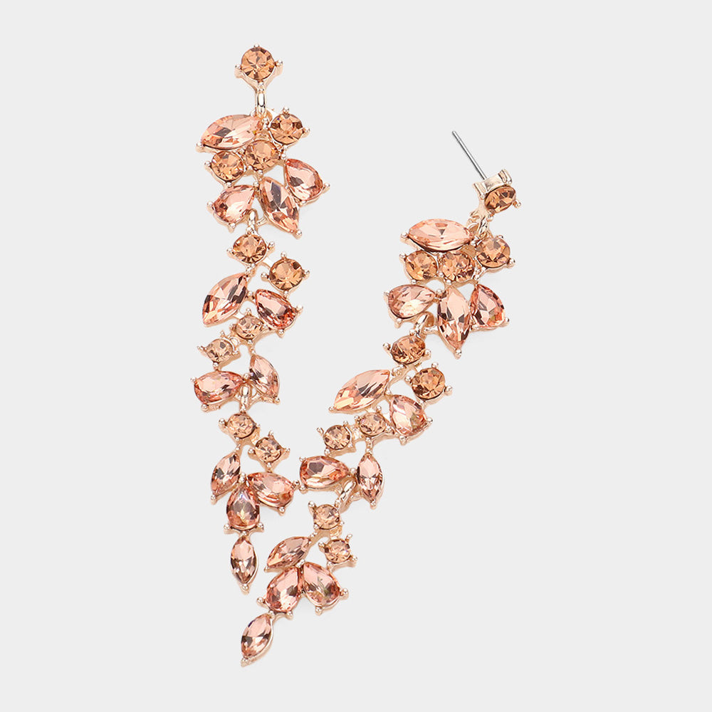 Madeline Love Peach, Rose Gold Marquise Round Stone Cluster Embellished Dropdown Evening Earrings