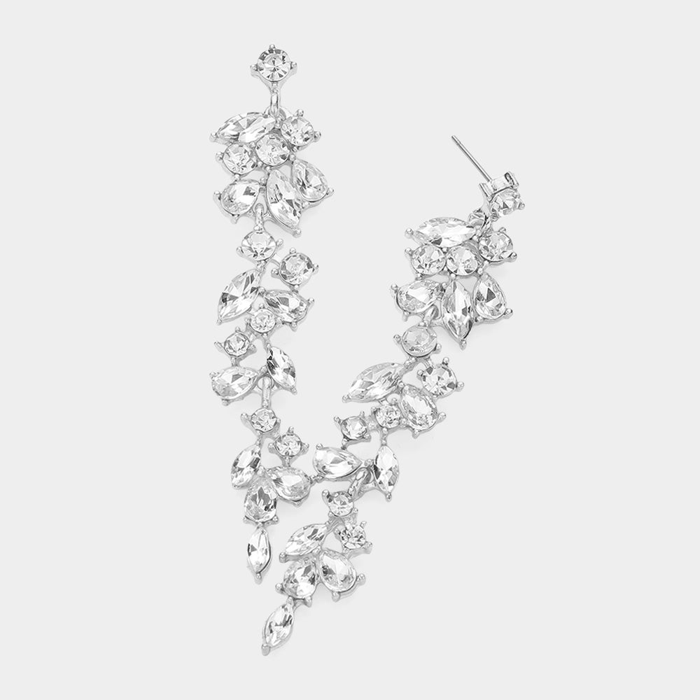 Madeline Love Clear, Silver Marquise Round Stone Cluster Embellished Dropdown Evening Earrings