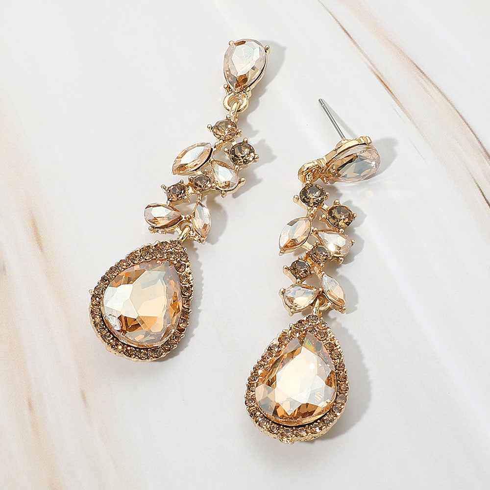 Madeline Love Gold, Lt Col Topaz Marquise Stone Cluster Embellished Teardrop Stone Tip Dangle Drop Evening Earrings