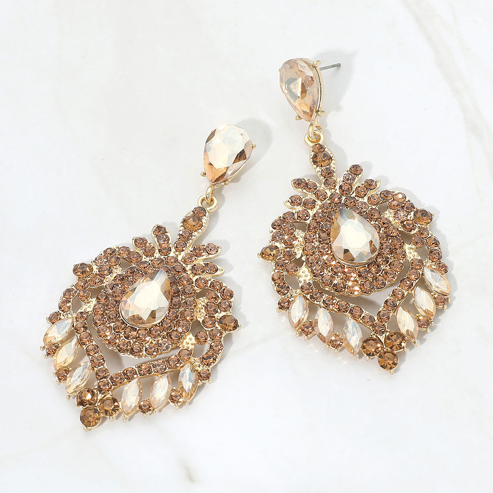Madeline Love Gold, Lt Col Topaz Teardrop Marquise Cluster Embellished Chandelier Drop Evening Earrings