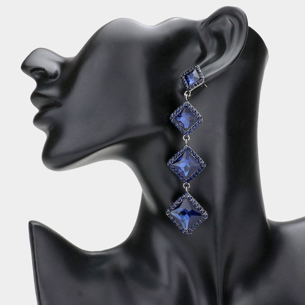 Madeline Love Black, Montana Blue Diamond Stone Cluster Dropdown Evening Earrings