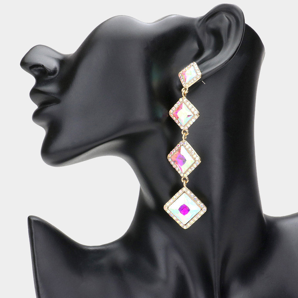 Madeline Love AB, Gold Diamond Stone Cluster Dropdown Evening Earrings
