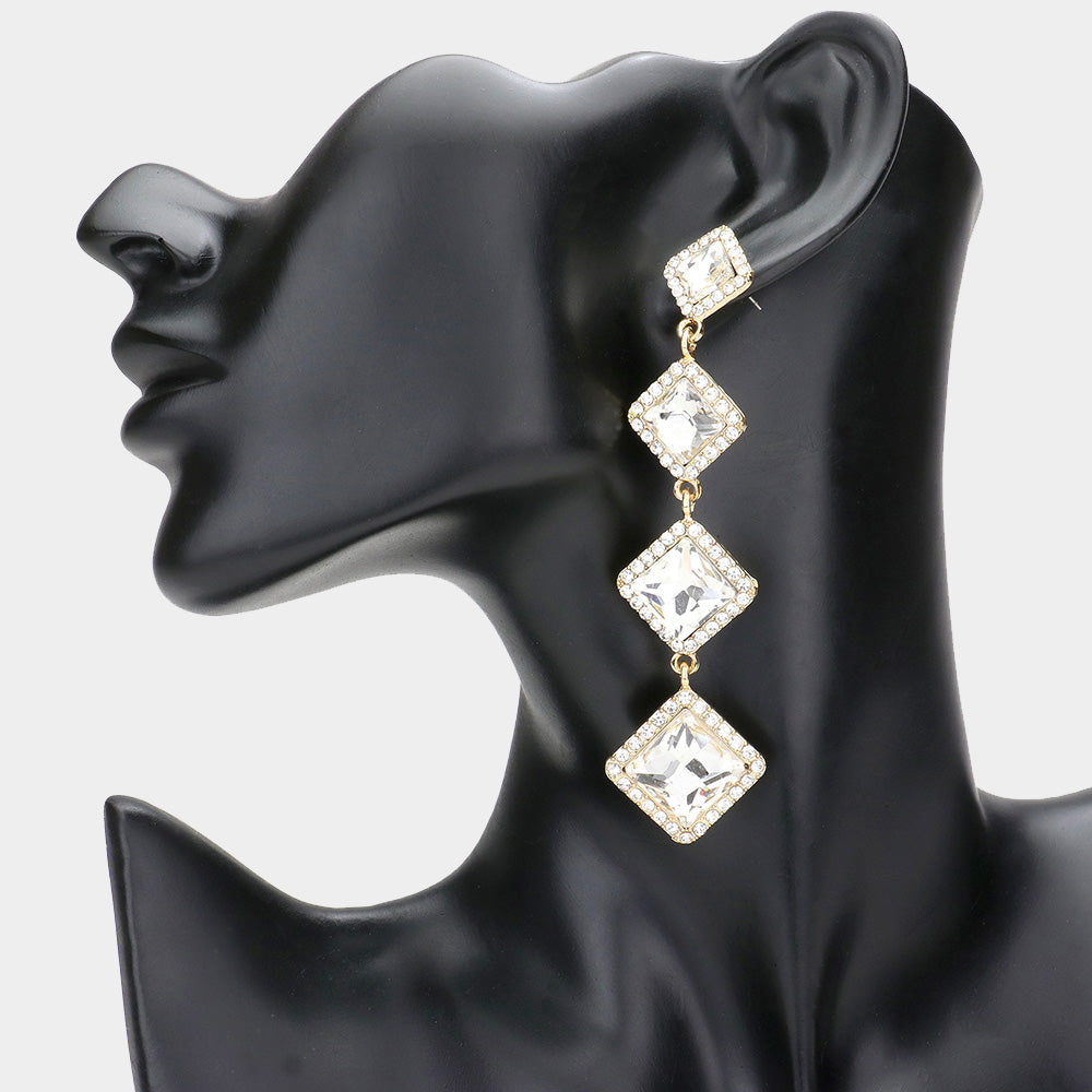 Madeline Love Gold Diamond Stone Cluster Dropdown Evening Earrings