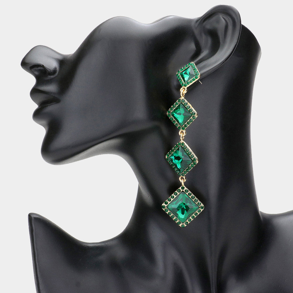Madeline Love Emerald, Gold Diamond Stone Cluster Dropdown Evening Earrings
