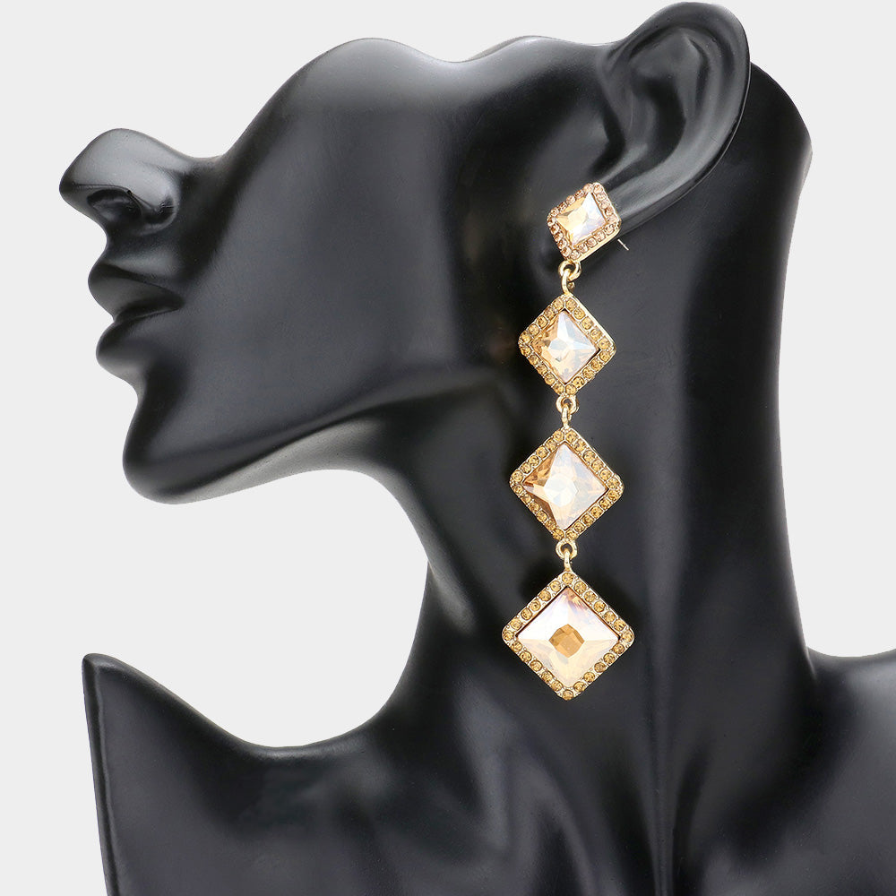 Madeline Love Gold, Lt Col Topaz Diamond Stone Cluster Dropdown Evening Earrings