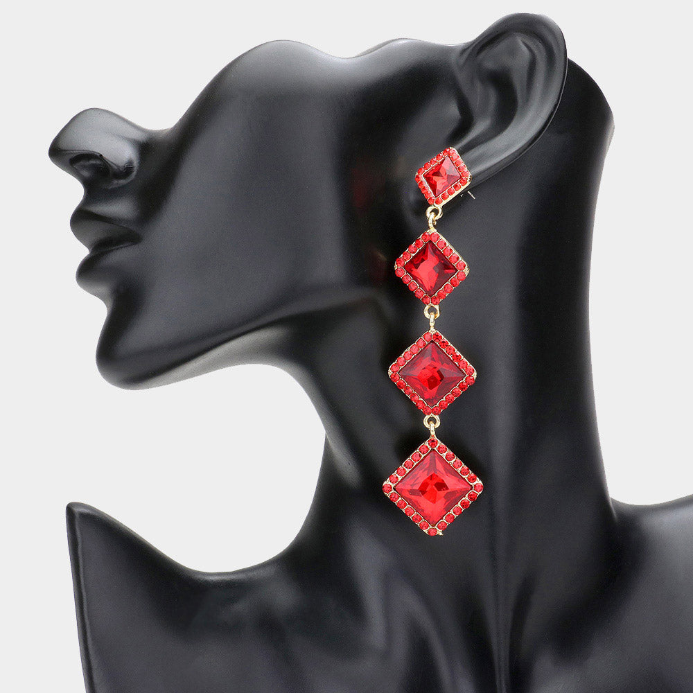 Madeline Love Gold, Siam Diamond Stone Cluster Dropdown Evening Earrings