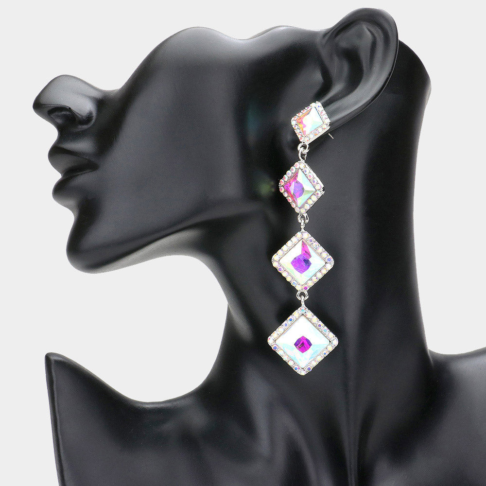 Madeline Love AB, Silver Diamond Stone Cluster Dropdown Evening Earrings