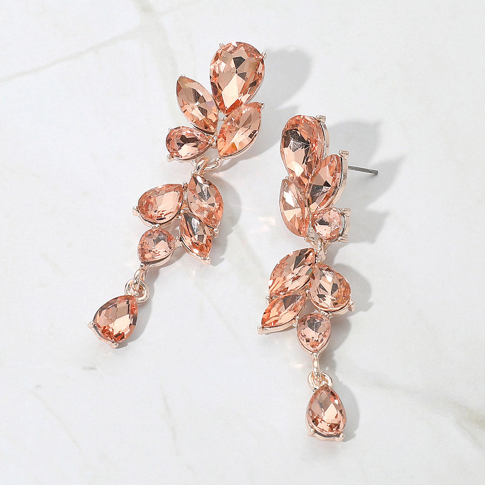 Madeline Love Peach, Rose Gold Marquise Teardrop Cluster Dropdown Evening Earrings