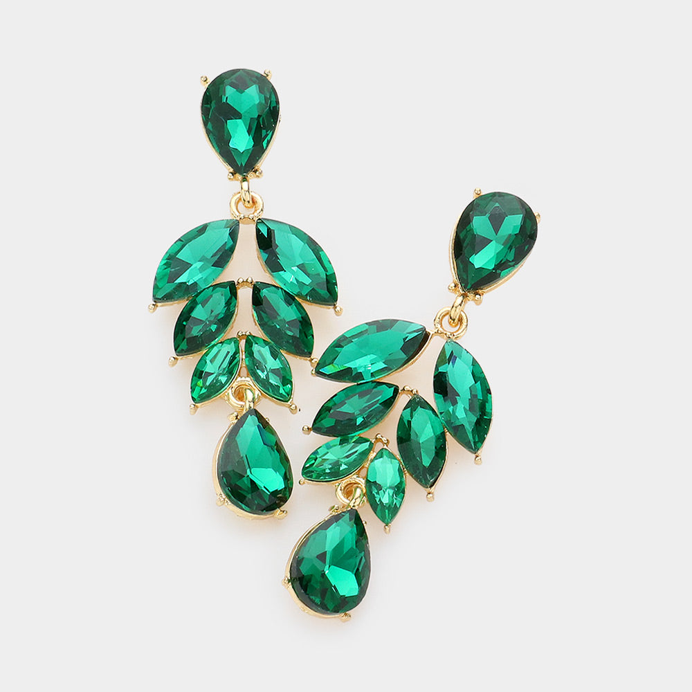 Madeline Love Emerald, Gold Marquise Stone Cluster Dropdown Dangle Evening Earring