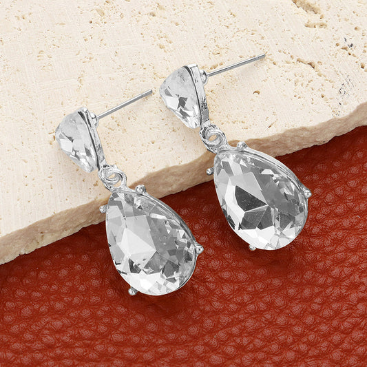 Madeline Love Clear, Silver Teardrop Stone Cluster Dangle Evening Earrings