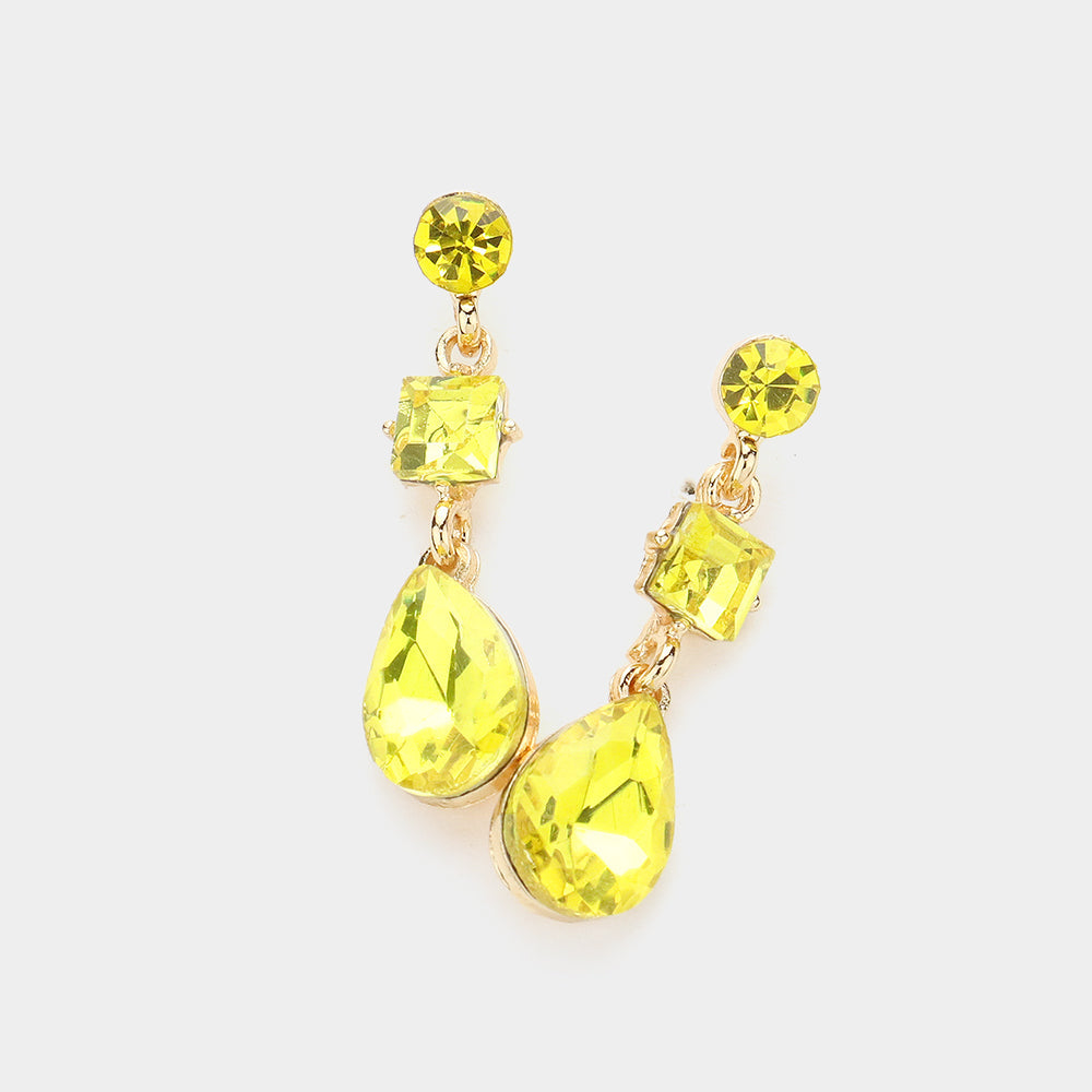 Madeline Love Gold, Yellow Square Round Teardrop Stone Dangle Evening Earrings