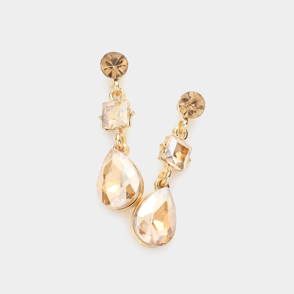 Madeline Love Gold, Lt Col Topaz Square Round Teardrop Stone Dangle Evening Earrings